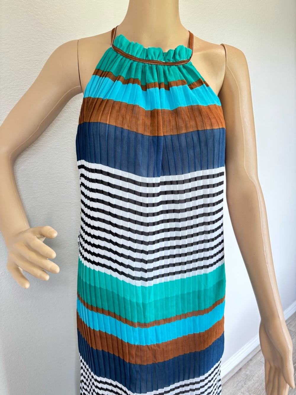 Vasna Desire Striped Halter Maxi Dress in Teal, Navy & Brown NWT - Picture 6 of 15